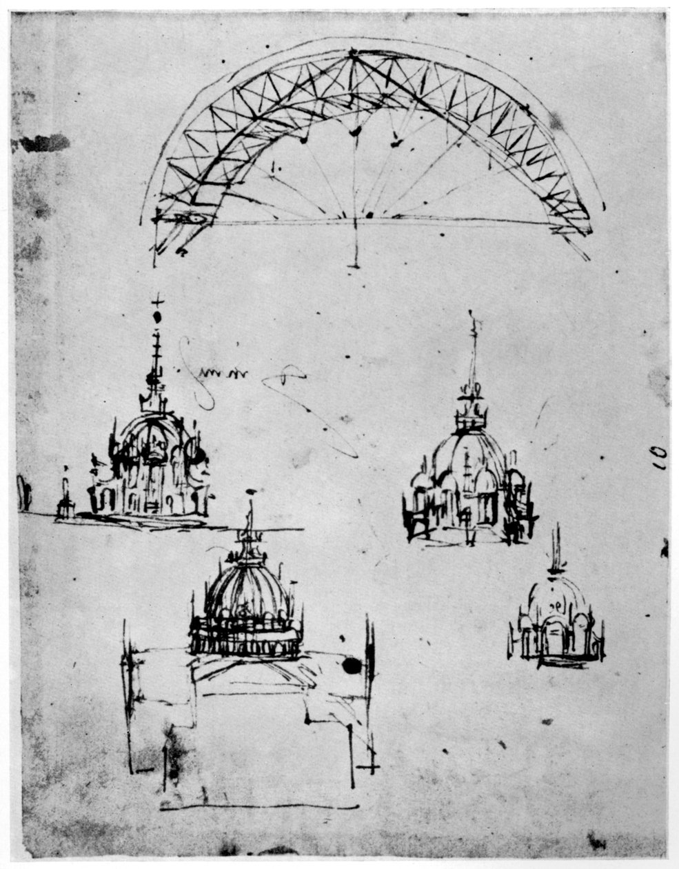 Studier for den sentrale kuppelen til katedralen i Milano, slutten av 1400-tallet 1954. av Leonardo da Vinci
