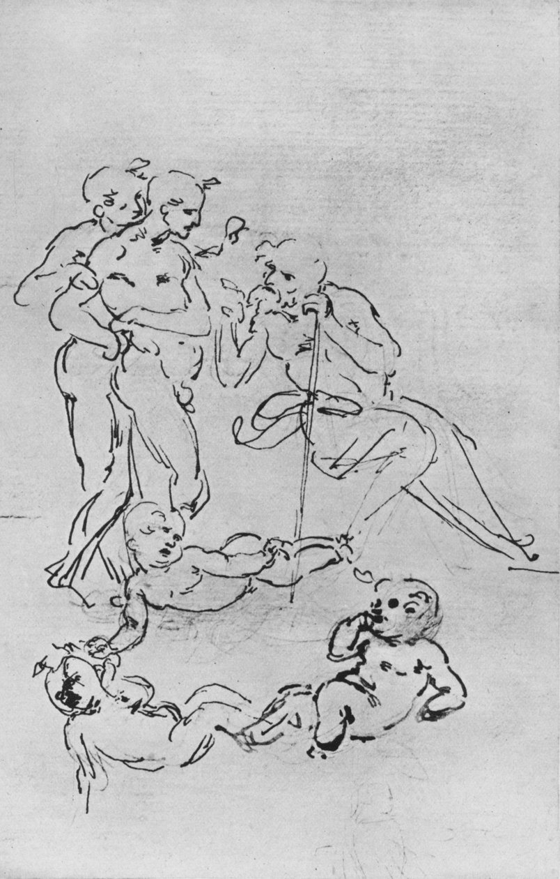 Studier av figurer og Putti for en tilbedelse, c1481 1945 av Leonardo da Vinci