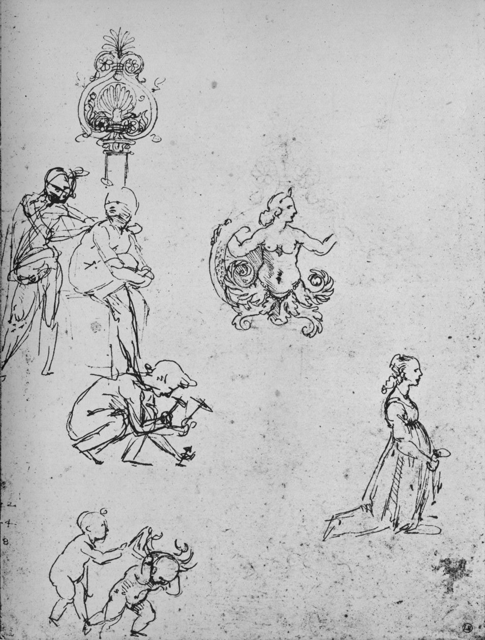 Studier av figurer og dekorasjon, c1480 1945 av Leonardo da Vinci
