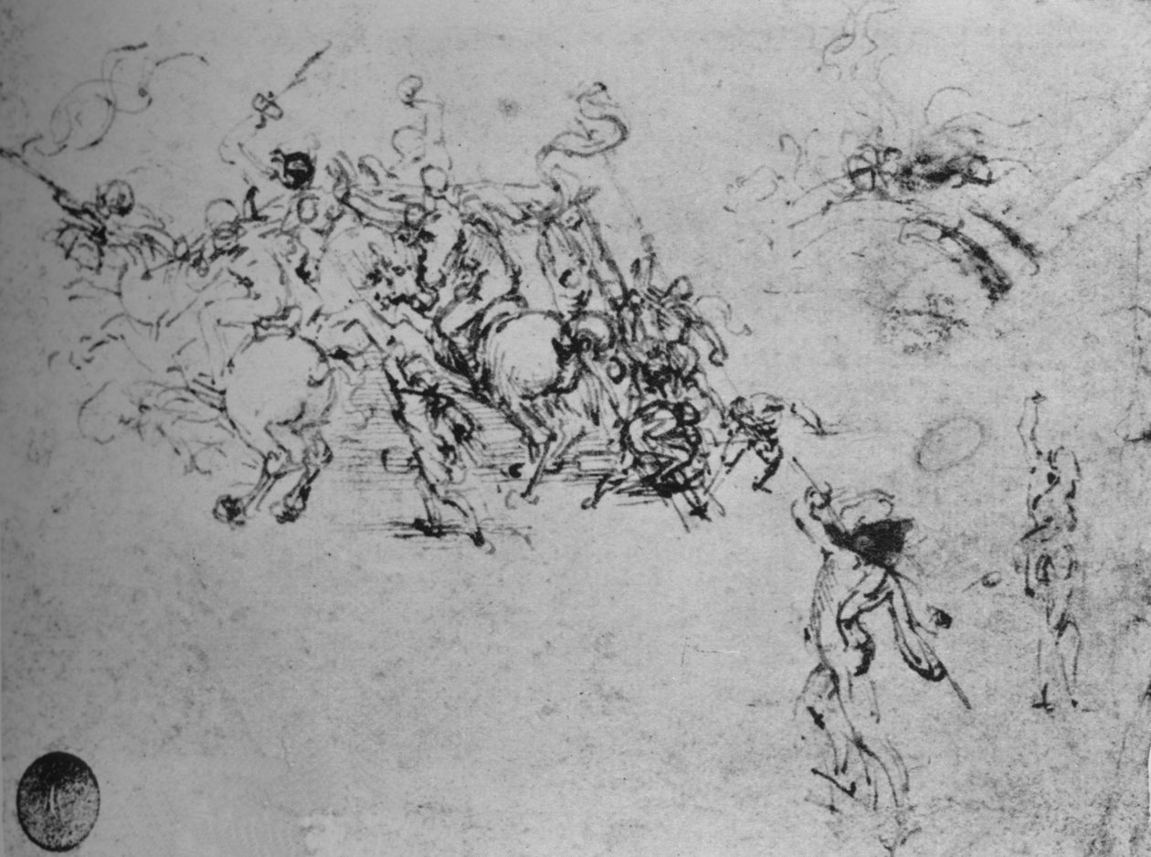 Studier av ryttere som kjemper og av fotsoldater, c1480 1945 av Leonardo da Vinci