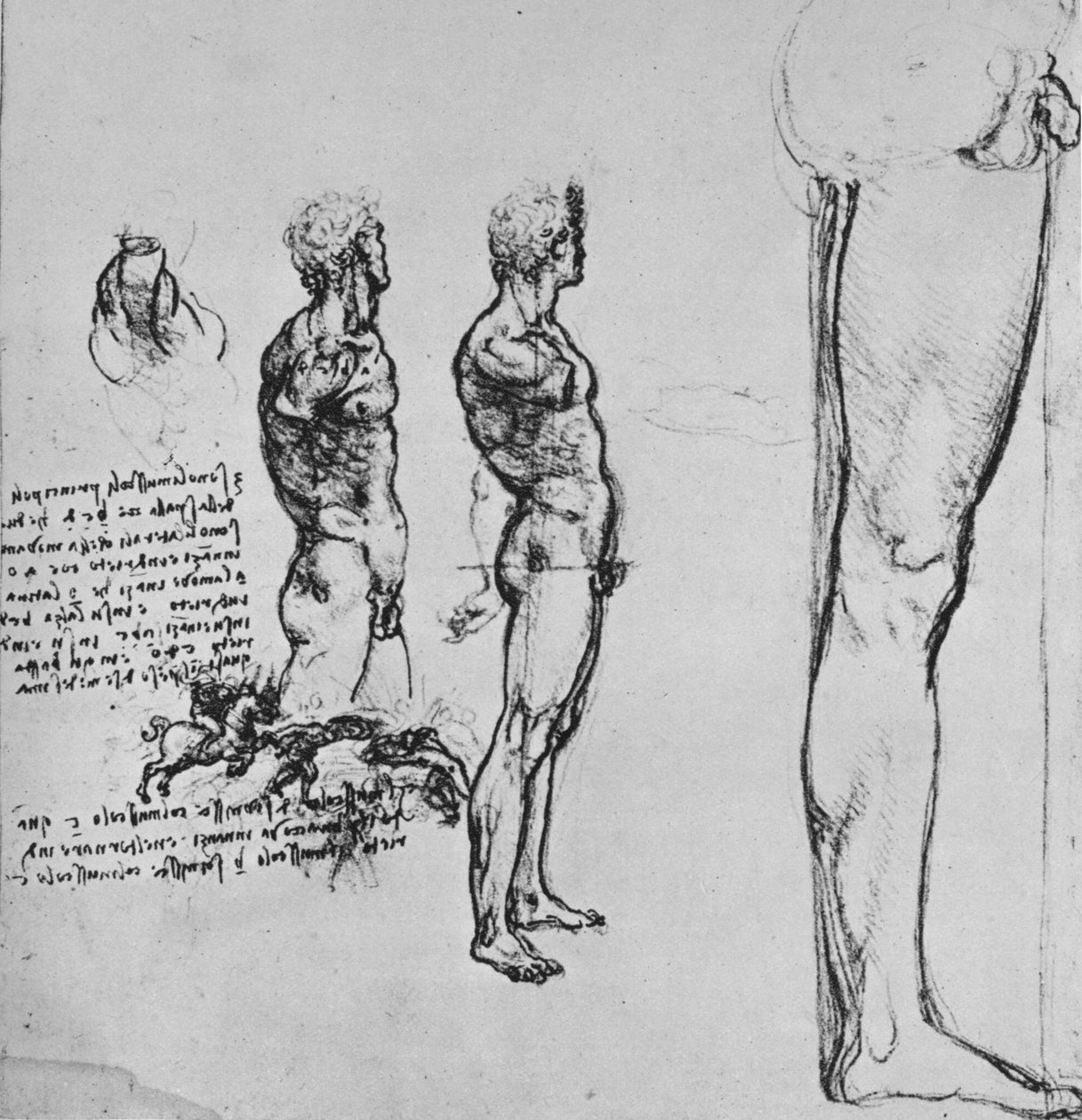 Studier av nakenbilder og mindre skisse av et slag, c1480 1945 av Leonardo da Vinci
