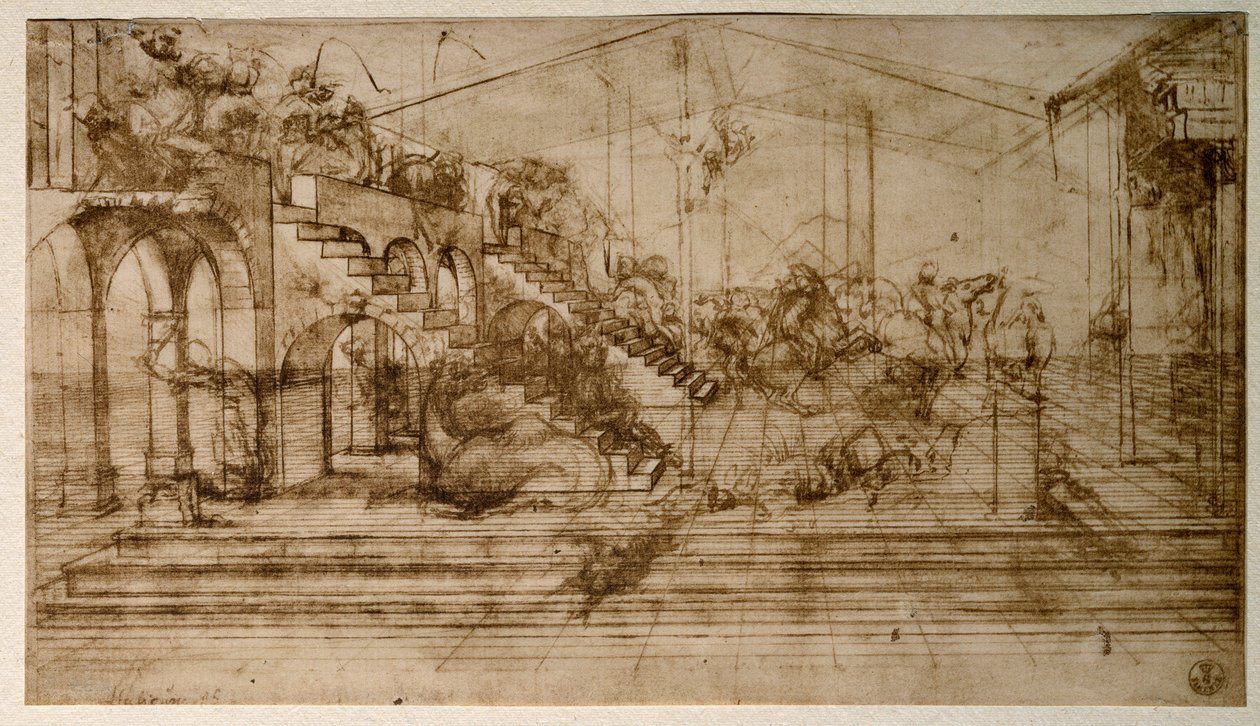 Studie for tilbedelsen av magiene (blyanttegning av Leonardo da Vinci