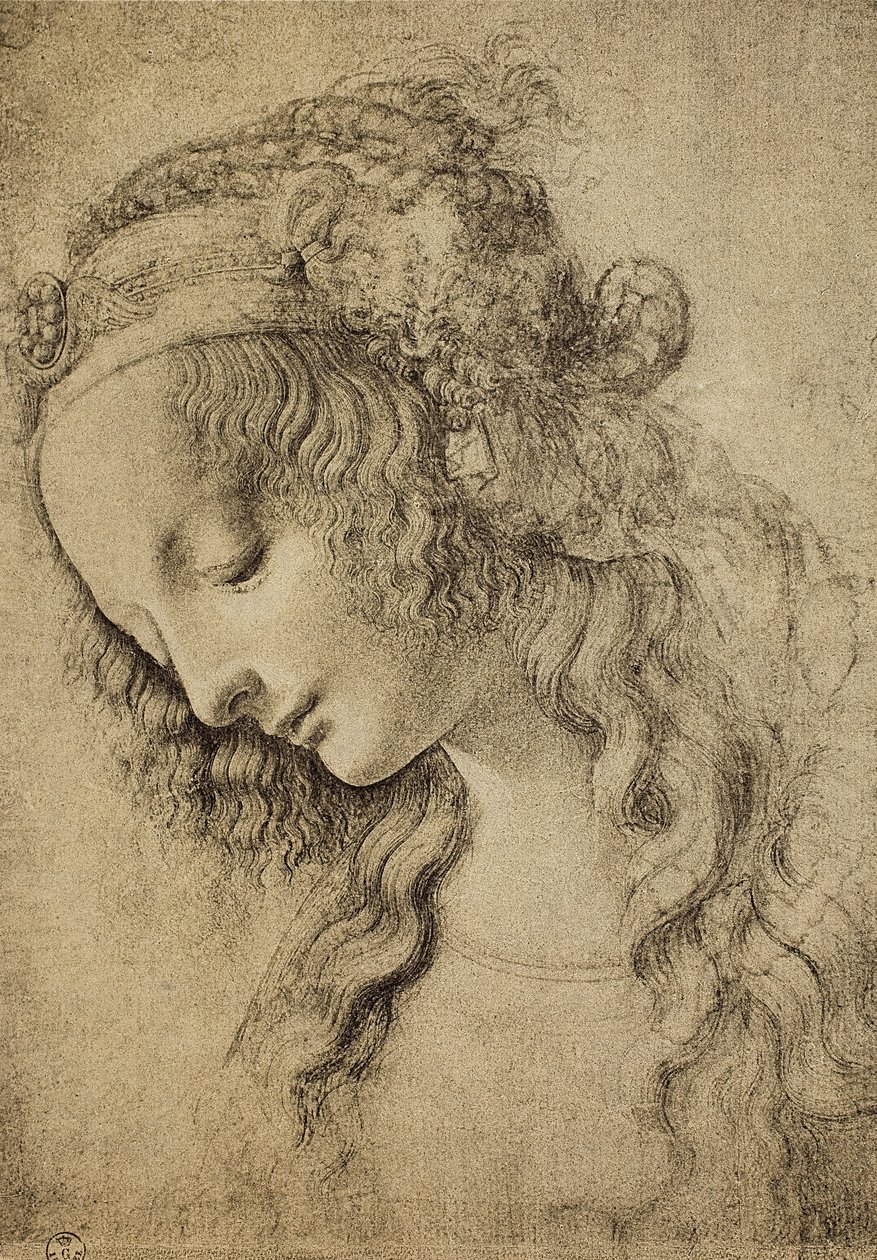 Studie for hodet til Magdalene, tegning av Leonardo da Vinci, Cabinet of Drawings and Prints, Uffizi Gallery, Firenze av Leonardo da Vinci