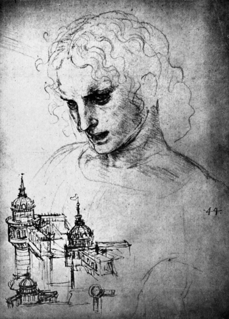 Studie for lederen av St James og en arkitektonisk tegning, 1400-tallet 1930. av Leonardo da Vinci