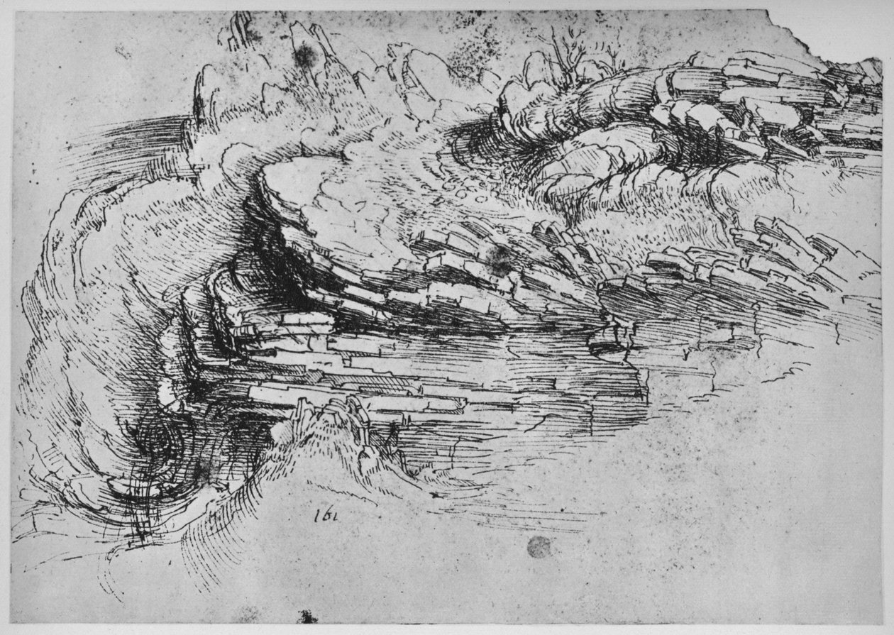 Studie av fjellformasjoner, c1480 1945 av Leonardo da Vinci