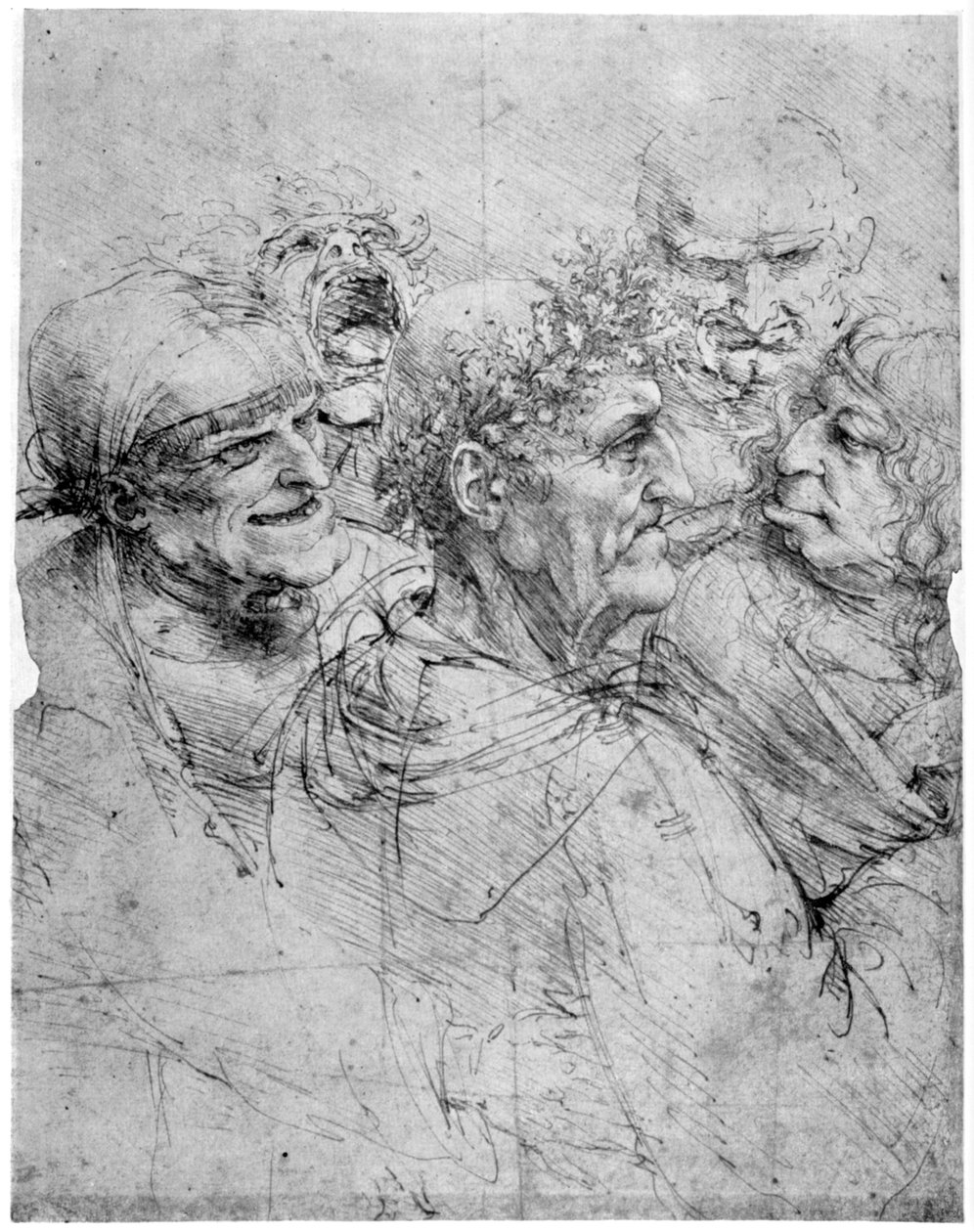 Studie av fem groteske hoder, c1494 1954. av Leonardo da Vinci