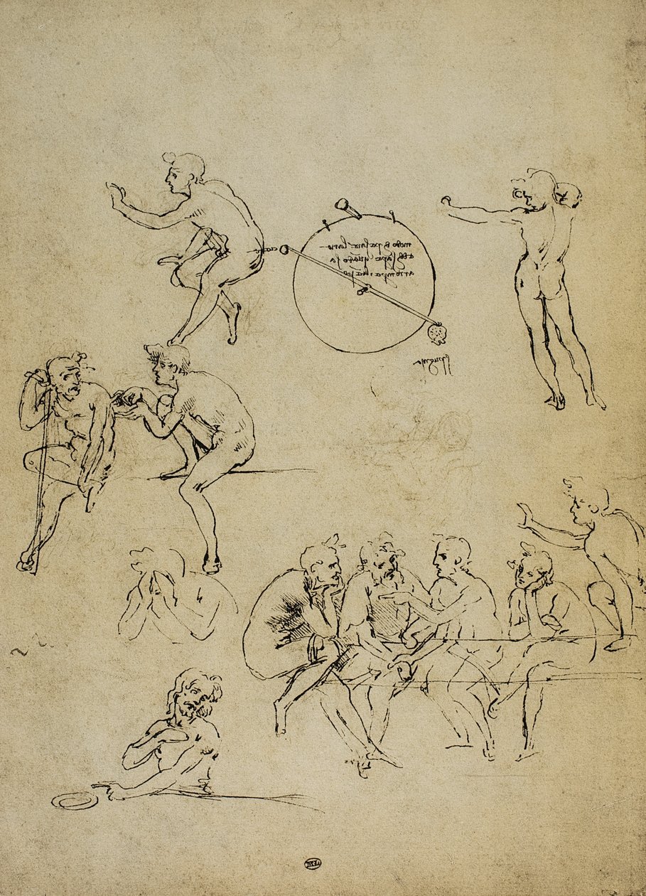 Studie av menneskelige figurer i forskjellige posisjoner; tegning av Leonardo da Vinci. Louvre, Paris av Leonardo da Vinci