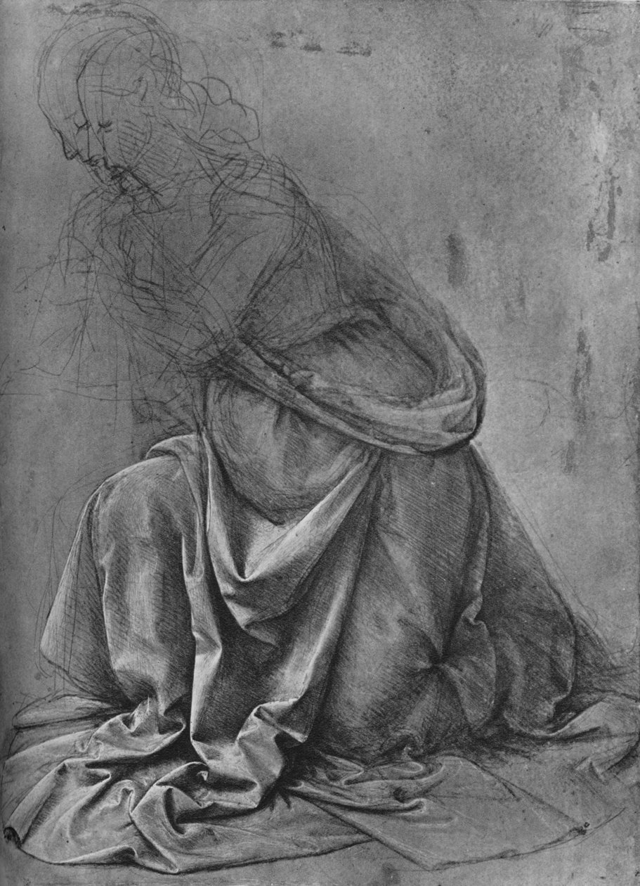 Studie av draperiet til en kvinne som kneler til venstre, c1477 1945 av Leonardo da Vinci