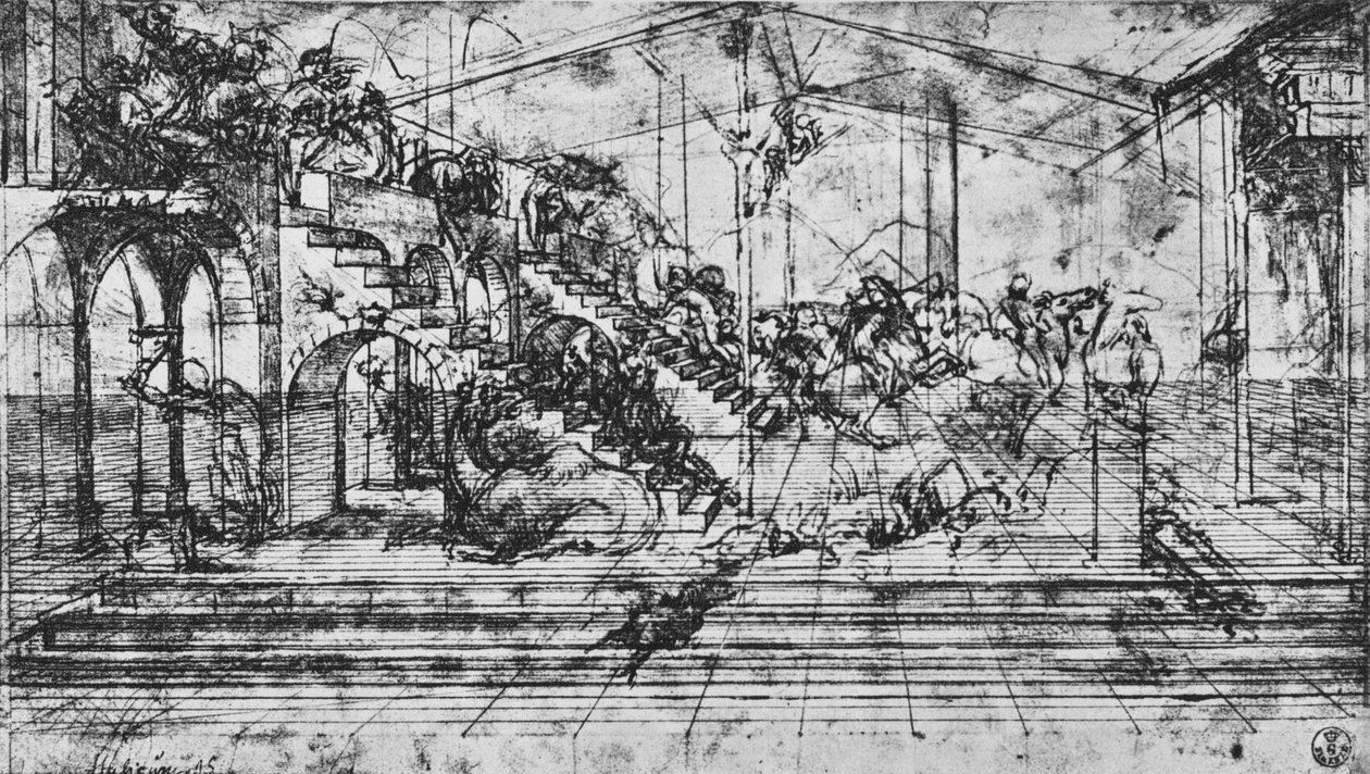 Studie av perspektivet til bakgrunnen for tilbedelsen av magiene, 1481 1945 av Leonardo da Vinci