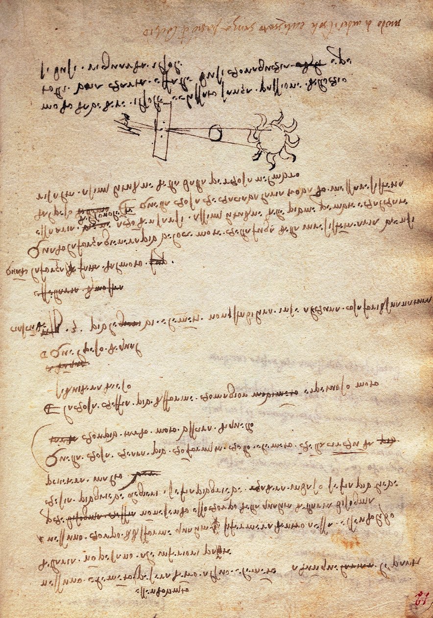 Studie av teknikken for å observere solformørkelse, Codex Trivulzianus av Leonardo da Vinci