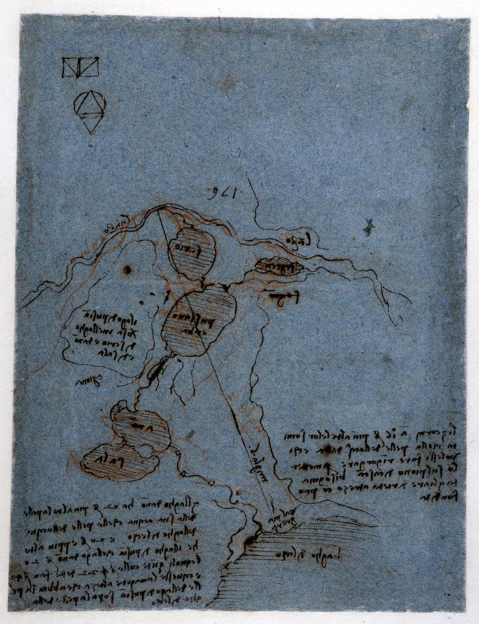 Studie om utnyttelse av vannkraft i hydrauliske maskiner (noria) av Leonard de Vinci (Leonardo da Vinci) (1452 - 1519). Tegning med penn og blekk. av Leonardo da Vinci