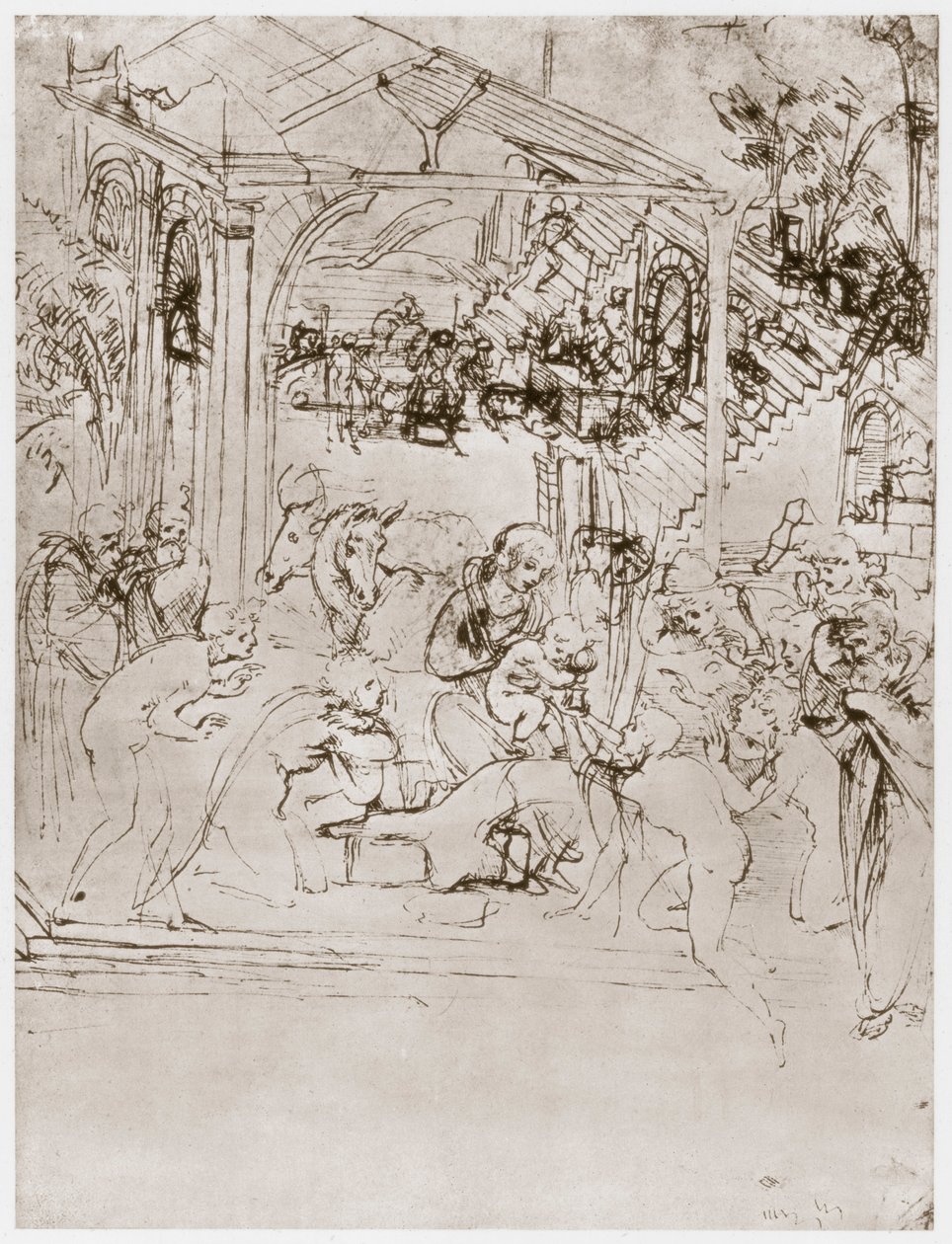 Kongenes tilbedelse, c1480 av Leonardo da Vinci