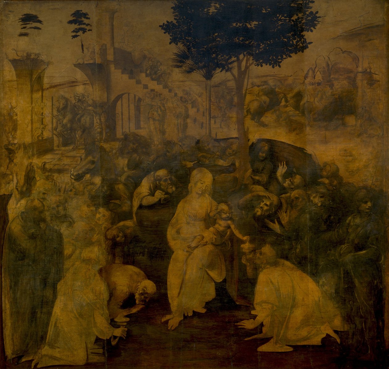 Tilbedelsen av magiene, ca. 1480 av Leonardo da Vinci