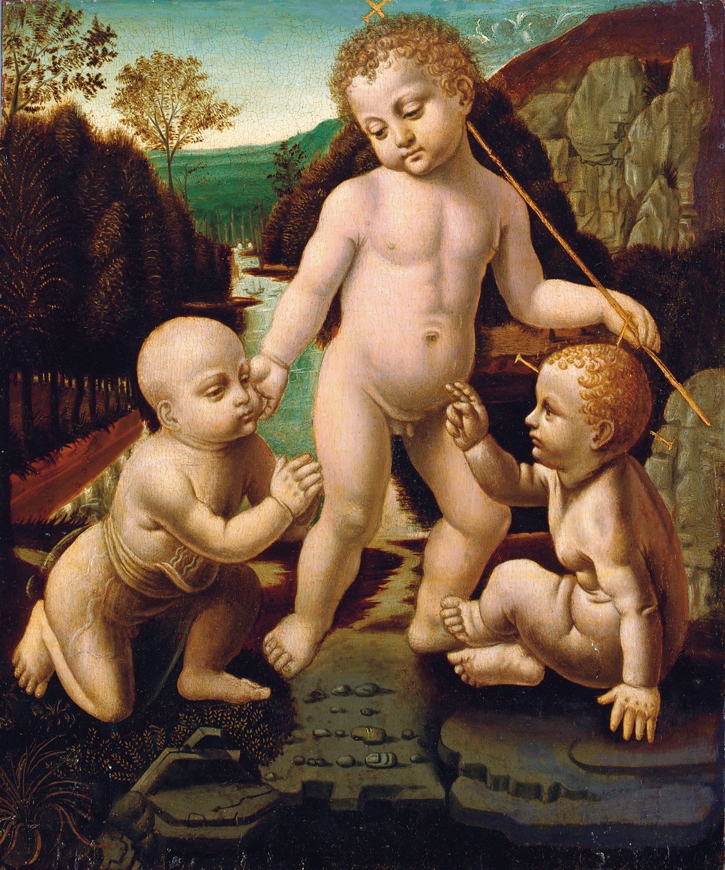 Kristusbarnet med spedbarnet Døperen Johannes med et uidentifisert mannlig barn av Leonardo da Vinci
