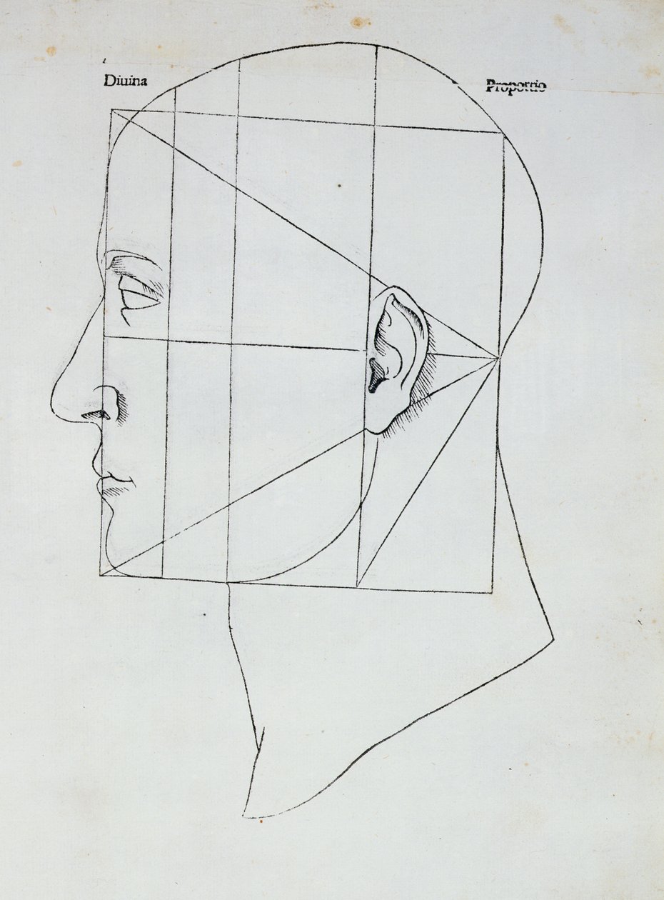 The Human Head, illustrasjon for 'Divina Proportione' av Luca Pacioli (1445-1517), 1509 av Leonardo da Vinci