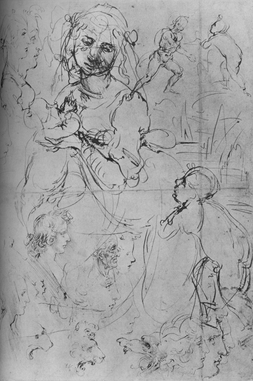 The Madonna and Child and Other Studies, c1469 1945 av Leonardo da Vinci