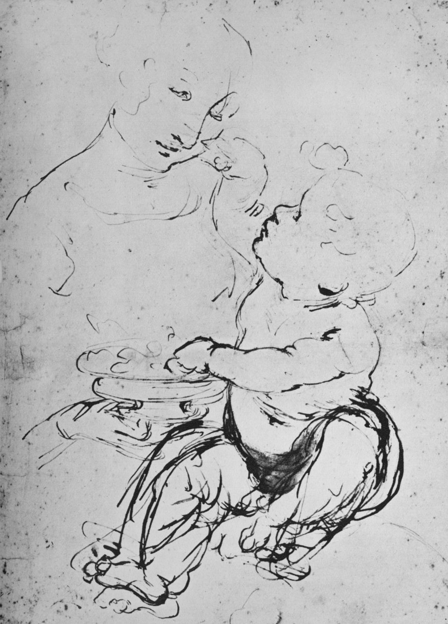 Madonnaen og barnet med en skål med frukt, 1478 1945 av Leonardo da Vinci