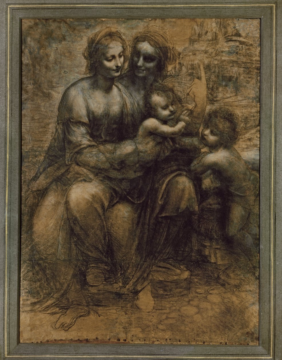 Jomfru Maria og barnet med Sainte Anne og Saint John Baptist (maleri på lerret) av Leonardo da Vinci
