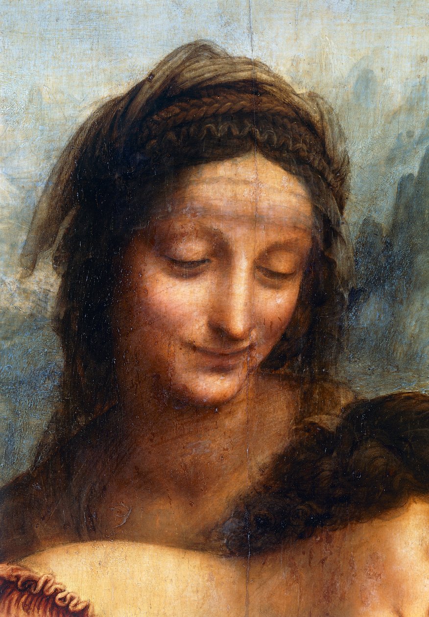 Ansiktet til St Anne, detalj fra Jomfruen og barnet med St Anne av Leonardo da Vinci