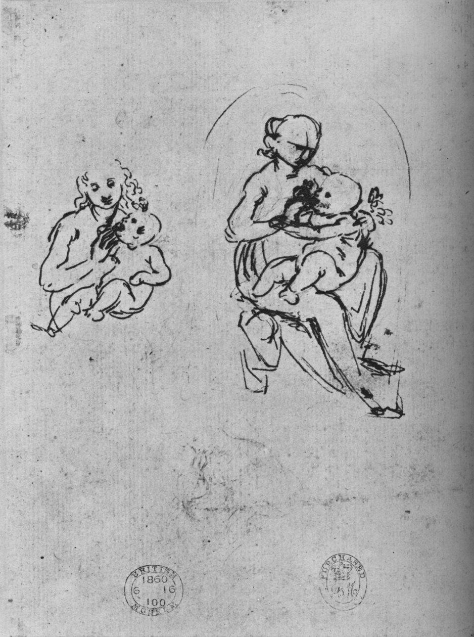 Three Studies of a Madonna and Child, c1475 1945 av Leonardo da Vinci