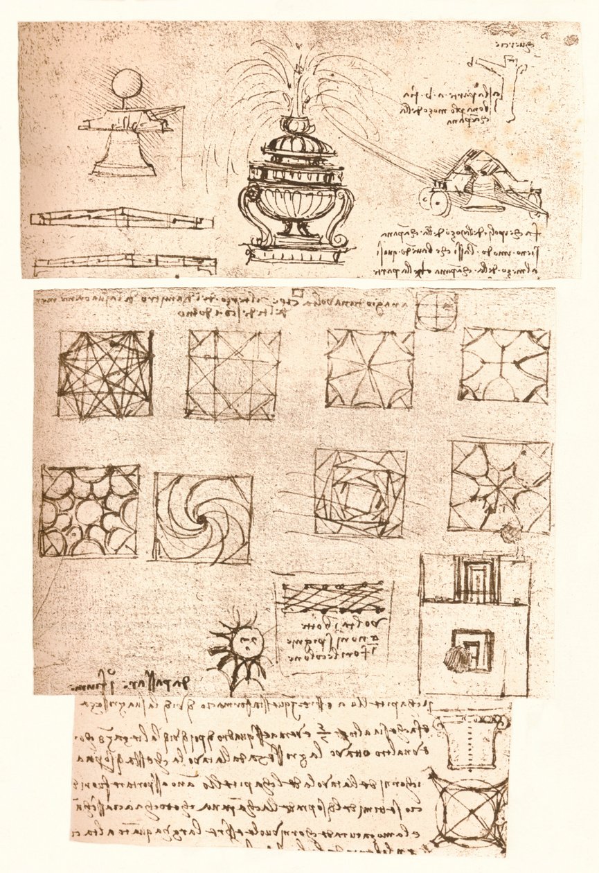 Tre arkitektoniske tegninger, c1472-c1519 1883 av Leonardo da Vinci