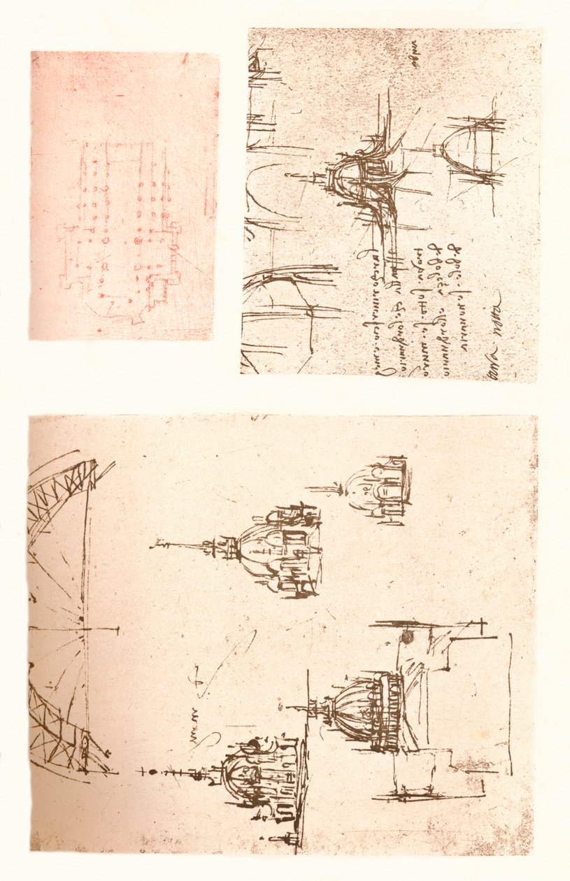 Tre tegninger av katedralen i Milano, c1472-c1519 1883 av Leonardo da Vinci