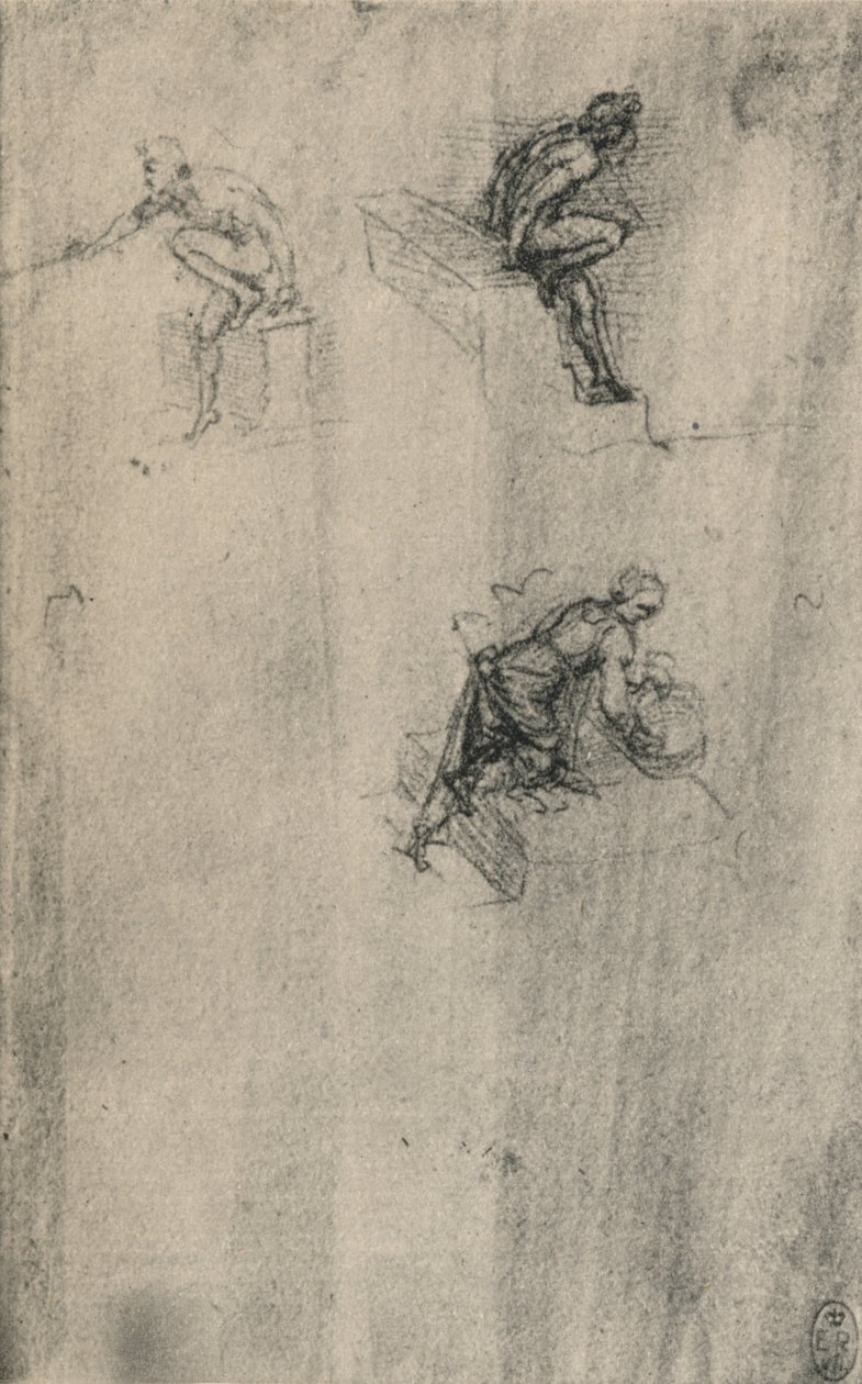 To sittende nakenbilder og en kvinne som vasker, c1480 1945 av Leonardo da Vinci