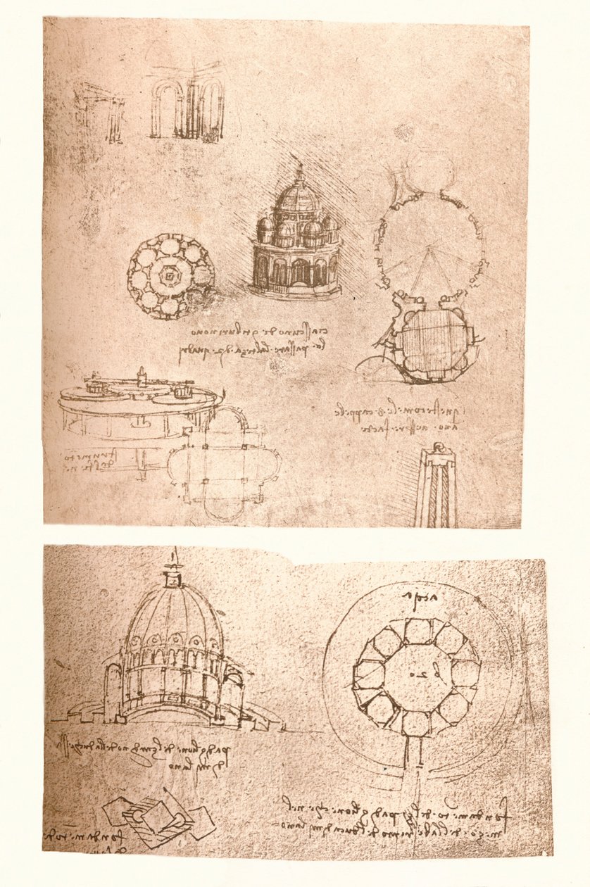 To arkitektoniske tegninger, c1472-c1519 1883 av Leonardo da Vinci