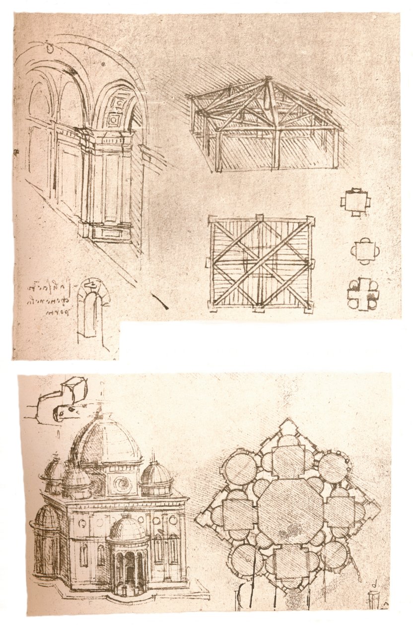 To arkitektoniske tegninger, c1472-c1519 1883 av Leonardo da Vinci
