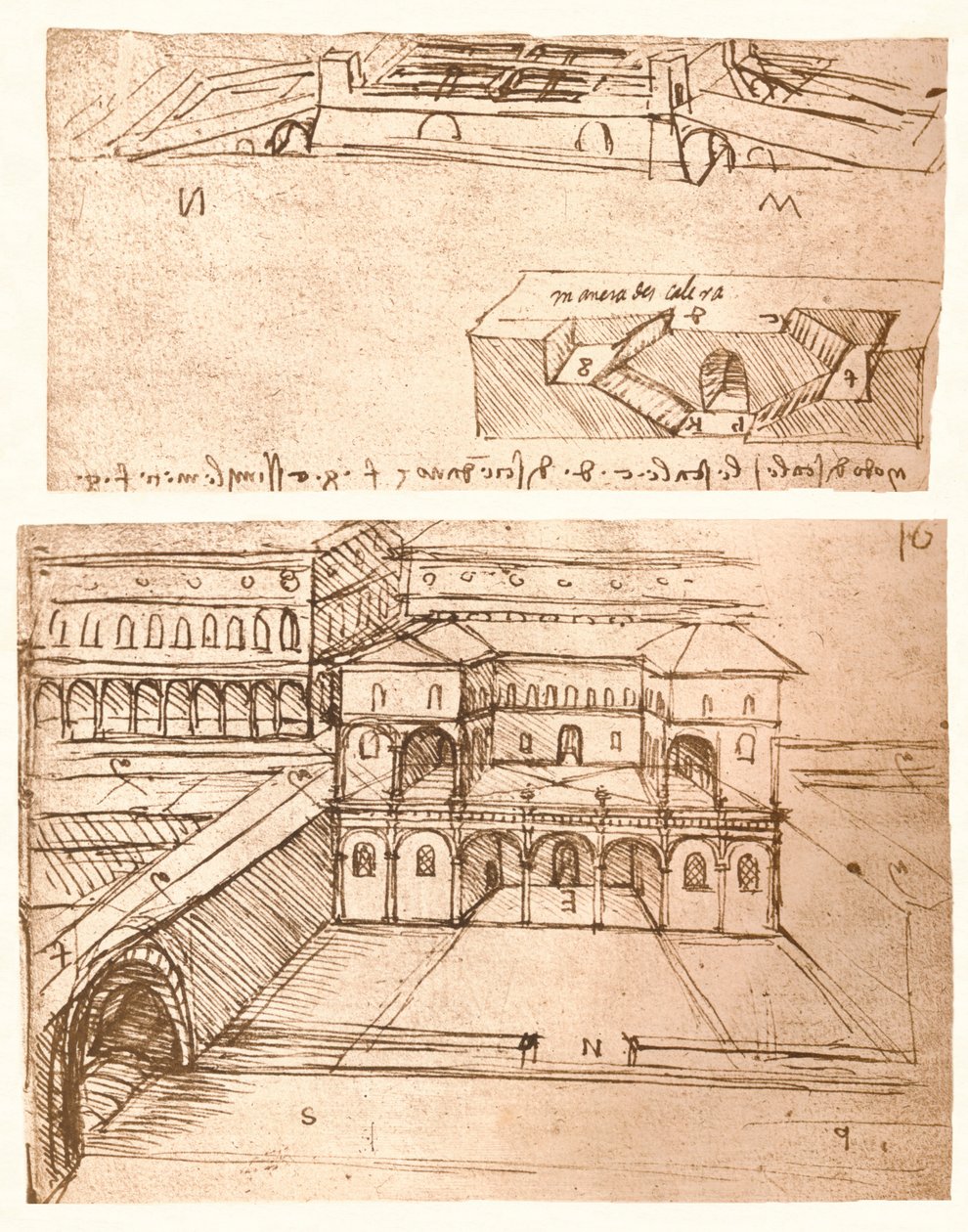 To tegninger av planer for byer, c1472-c1519 1883 av Leonardo da Vinci