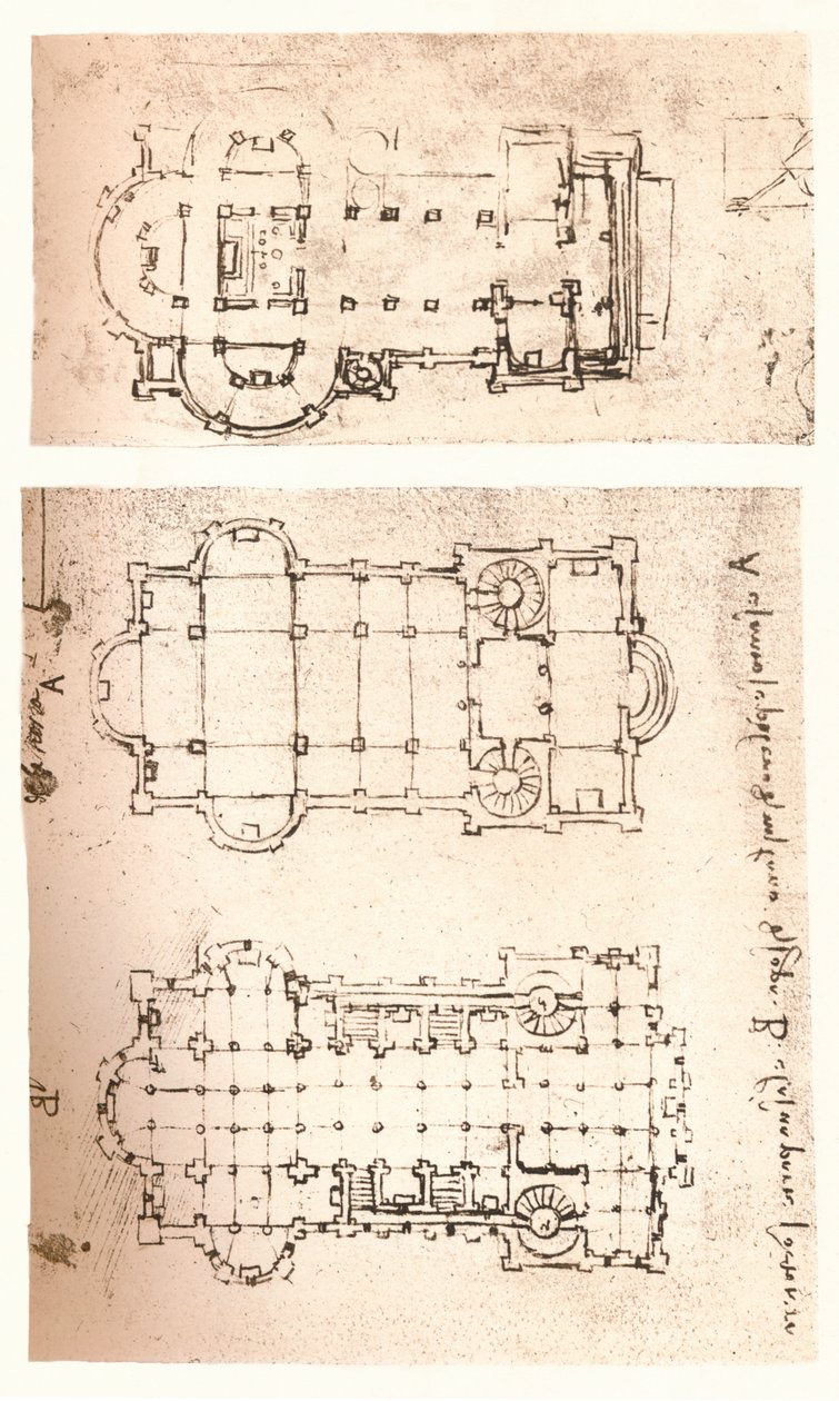 To tegninger av kirker, c1472-c1519 1883 av Leonardo da Vinci