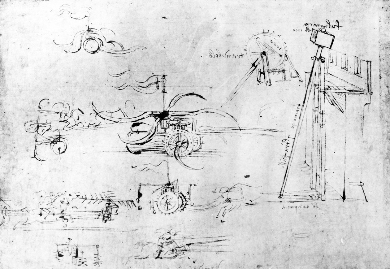 Våpendesign, fol. 40v-a (penn og blekk på papir) av Leonardo da Vinci