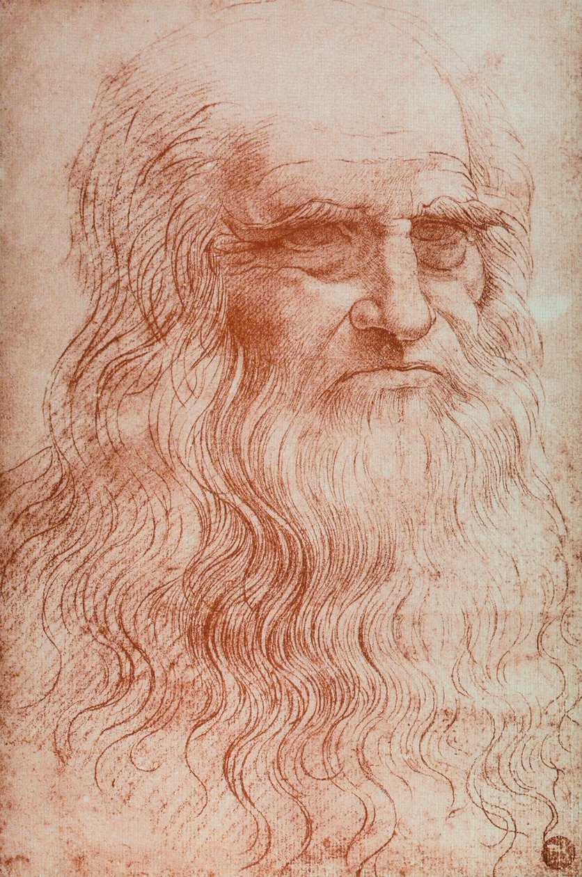 Portrett av Leonardo da Vinci, kopi av Selvportrett av Leonardo da Vinci, sanguine, Accademia Gallery, Venezia av Leonardo da after Vinci
