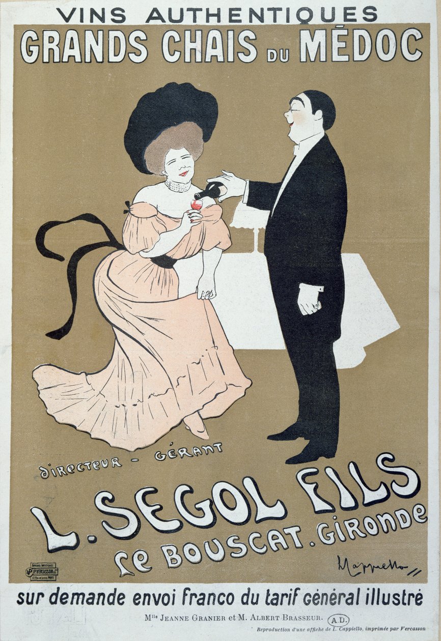 Plakat som reklamerer for viner fra Medoc laget av L. Segol and Sons, 1905 av Leonetto Cappiello