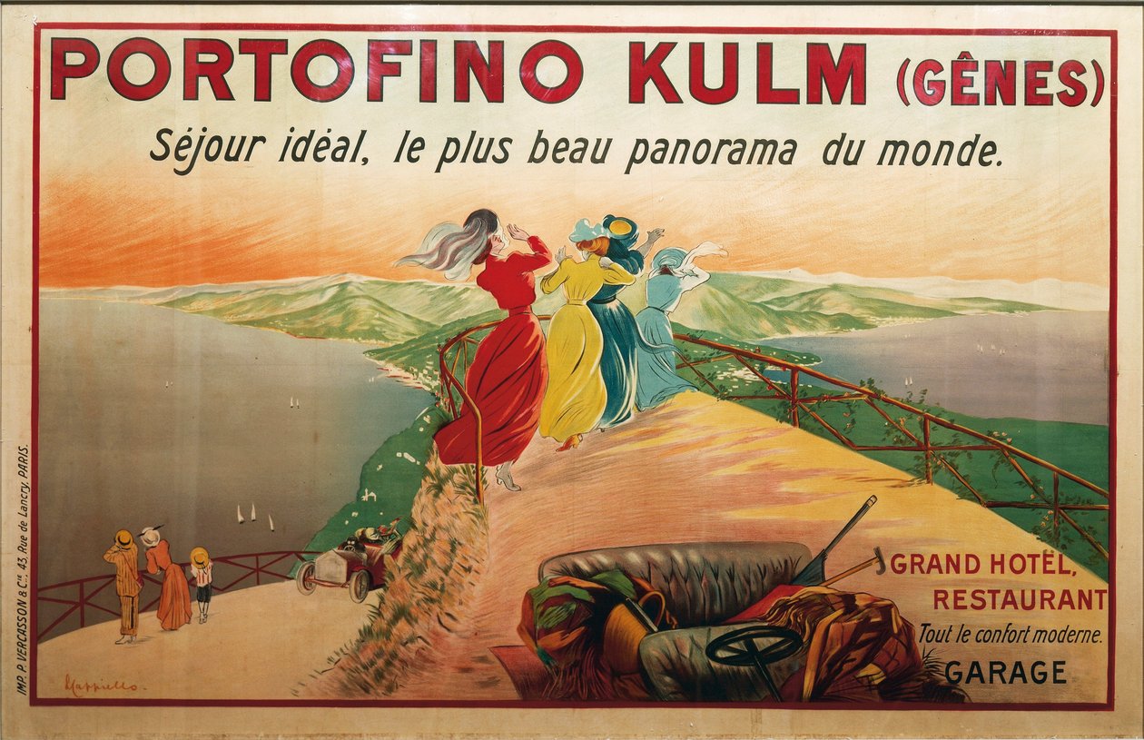 Annonse for Portofino hote, Portofino Kulm, illustrasjon av Leonetto Cappiello, plakat av Leonetto Cappiello