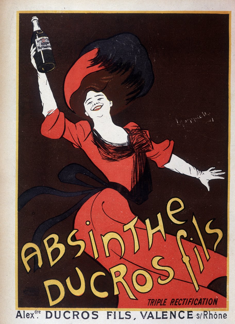 Reklame for malurt Ducros (kvinne som vinker med en flaske) av Leonetto Cappiello