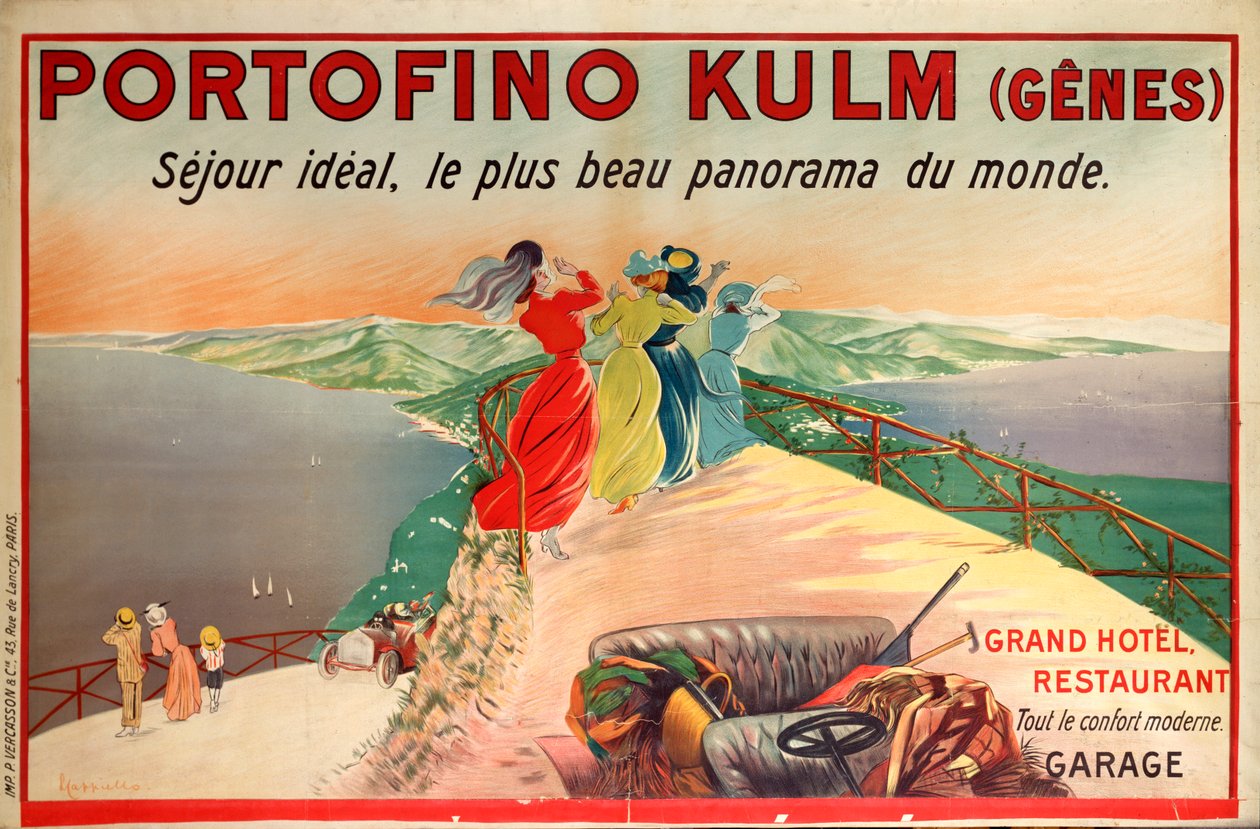 Reklameplakat for Portofino Kulm Hotel i Camogli, Italia, 1900-tallet av Leonetto Cappiello