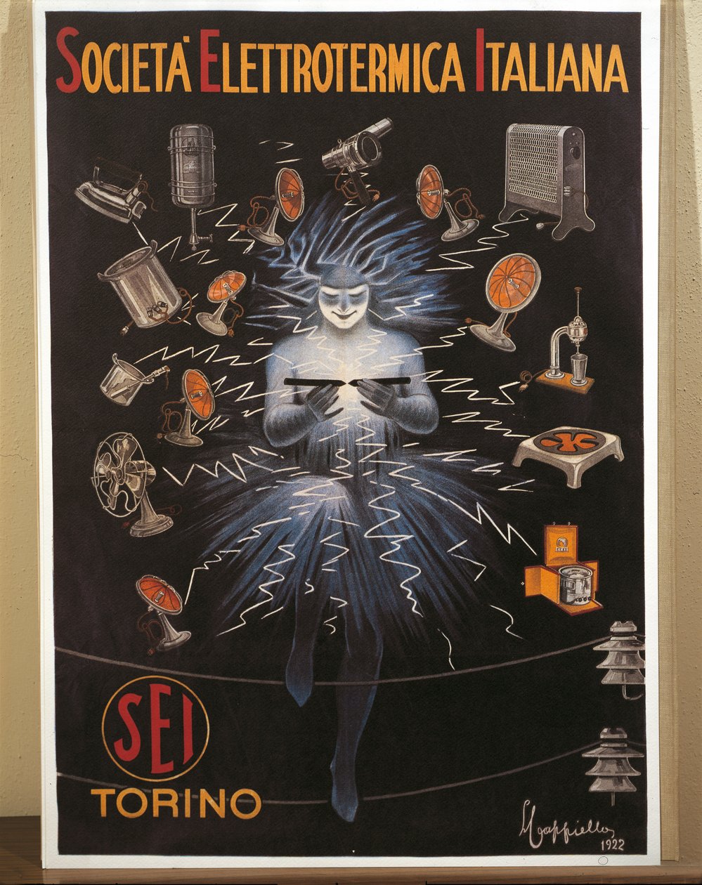 Fargelitografi av Leonetto Cappiello, SEI, reklameplakat for Electroheat Italian Company av Leonetto Cappiello