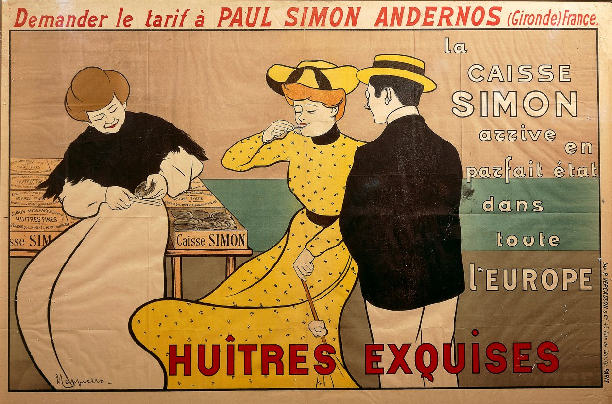 "Huitres exquises" (utsøkte østers) plakat for østershandleren Paul Simon av Leonetto Cappiello