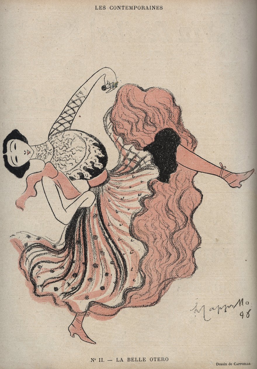 Portrett av Caroline (La Belle) Otero (1868-1965), spansk danser og kurtisane - tegning av Leonetto Cappiello (1875-1942) i "" The Rire"" fra 1898 av Leonetto Cappiello