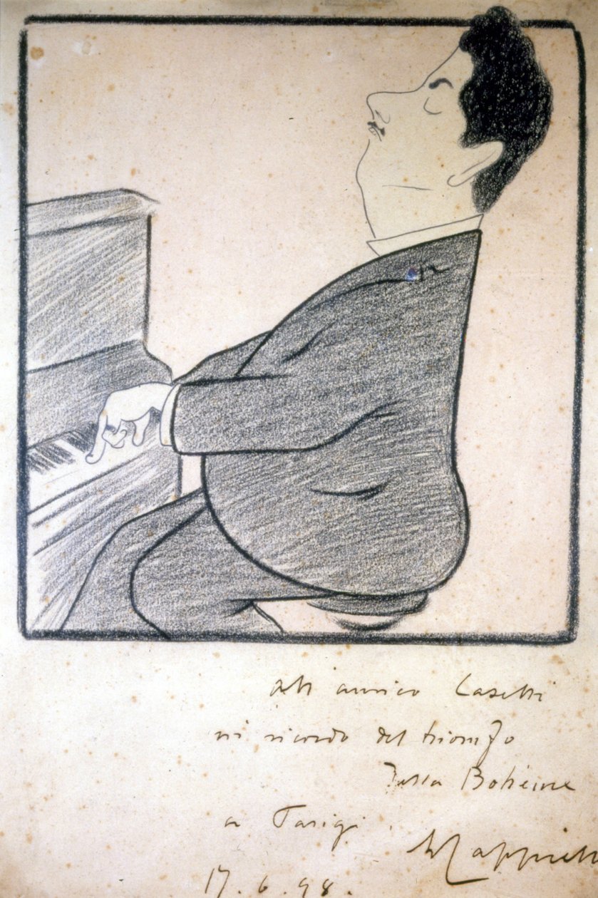 Portrett av Giacomo Puccini (1858-1924), italiensk komponist. Karikatur av Leonetto Cappiello. av Leonetto Cappiello