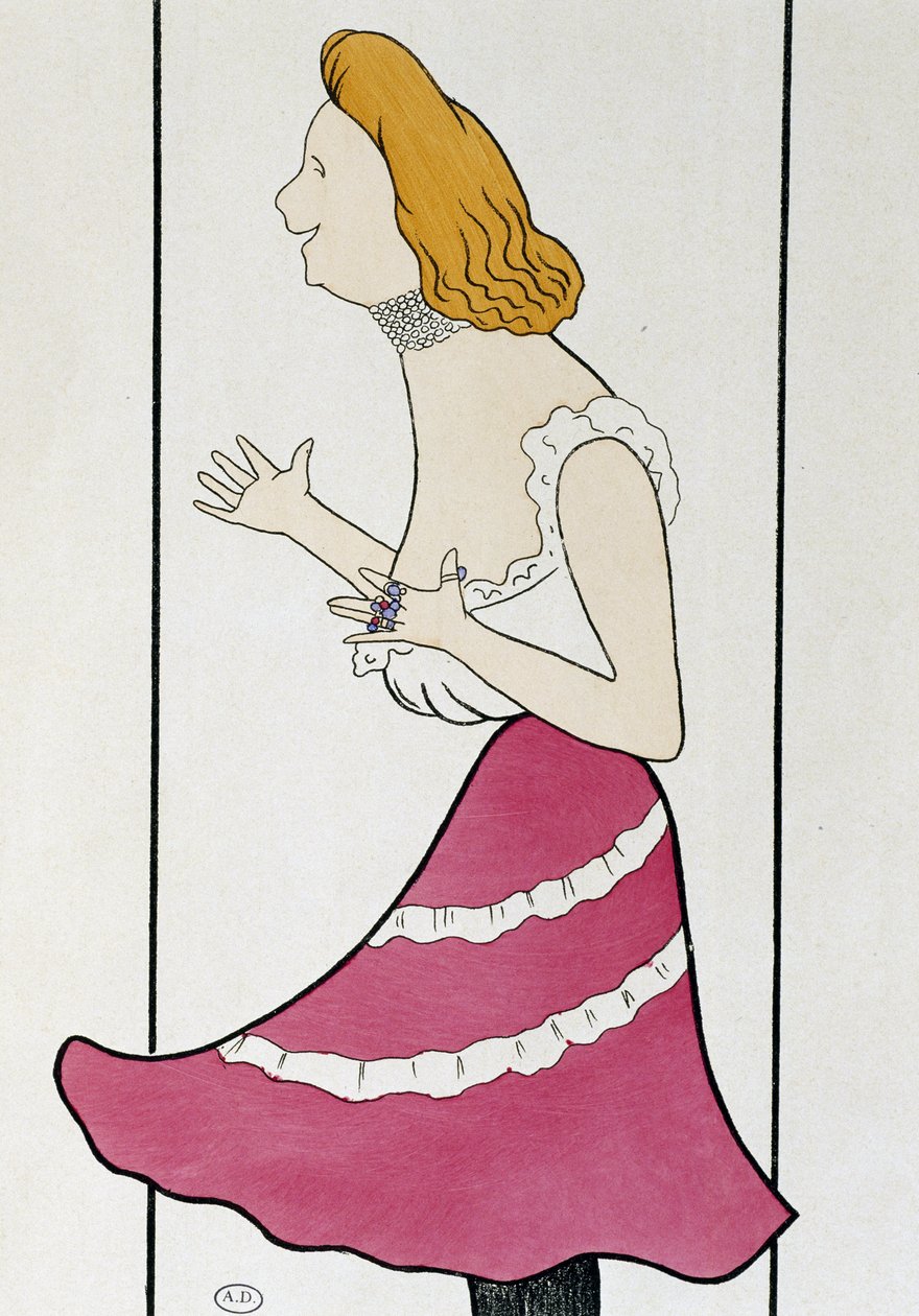 Skuespillerinnen Mademoiselle Cassive i La Dame de Chez Maxim, av Georges Feydeau (1862-1921), karikatur 1899 (tegning) av Leonetto Cappiello