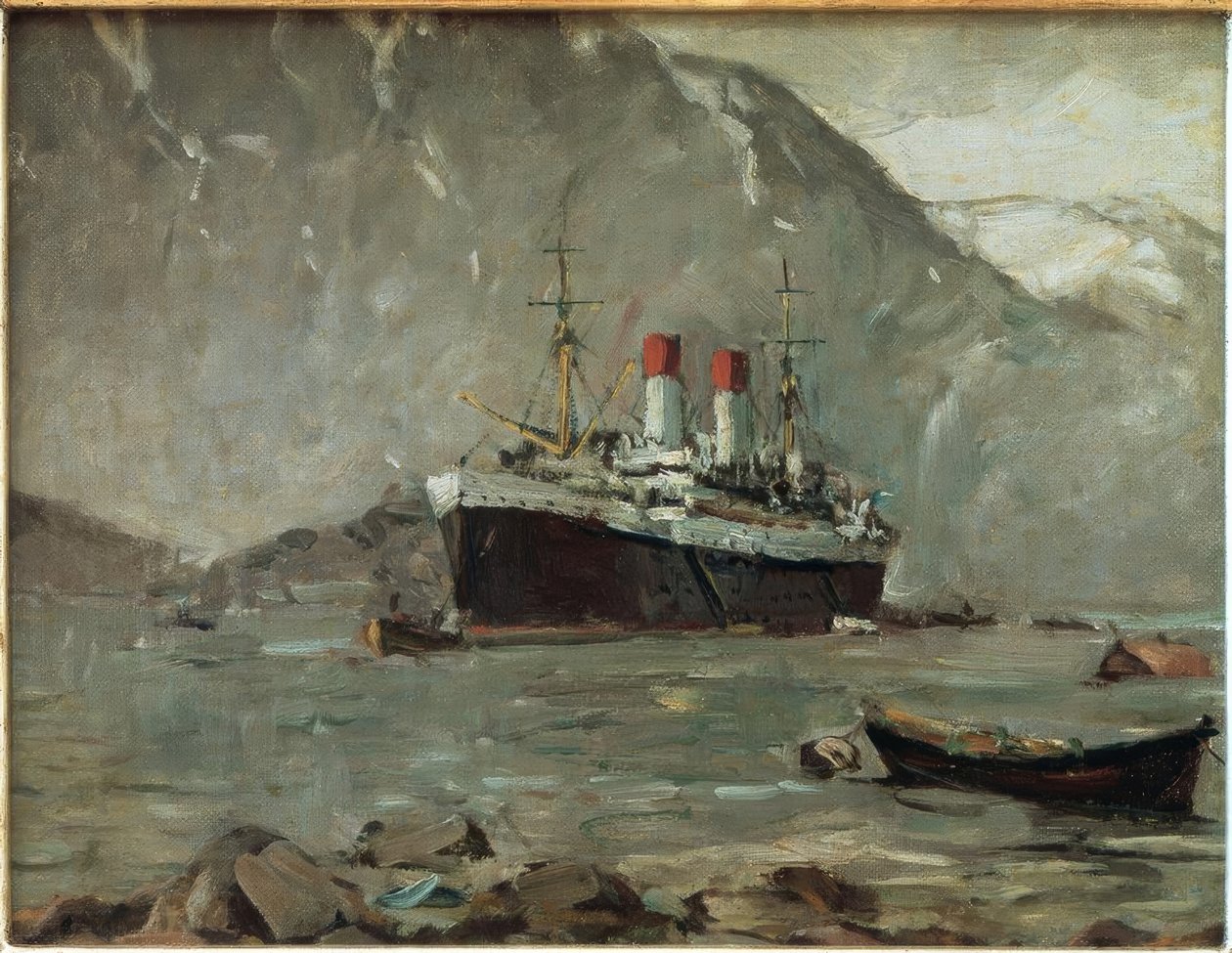 Hamburg-Süd passasjerdamper i en norsk fjord av Leonhard Sandrock
