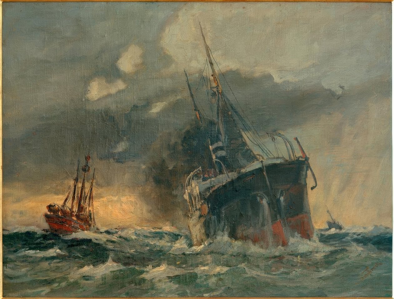Woerman steamer passerer Elbe 3 av Leonhard Sandrock