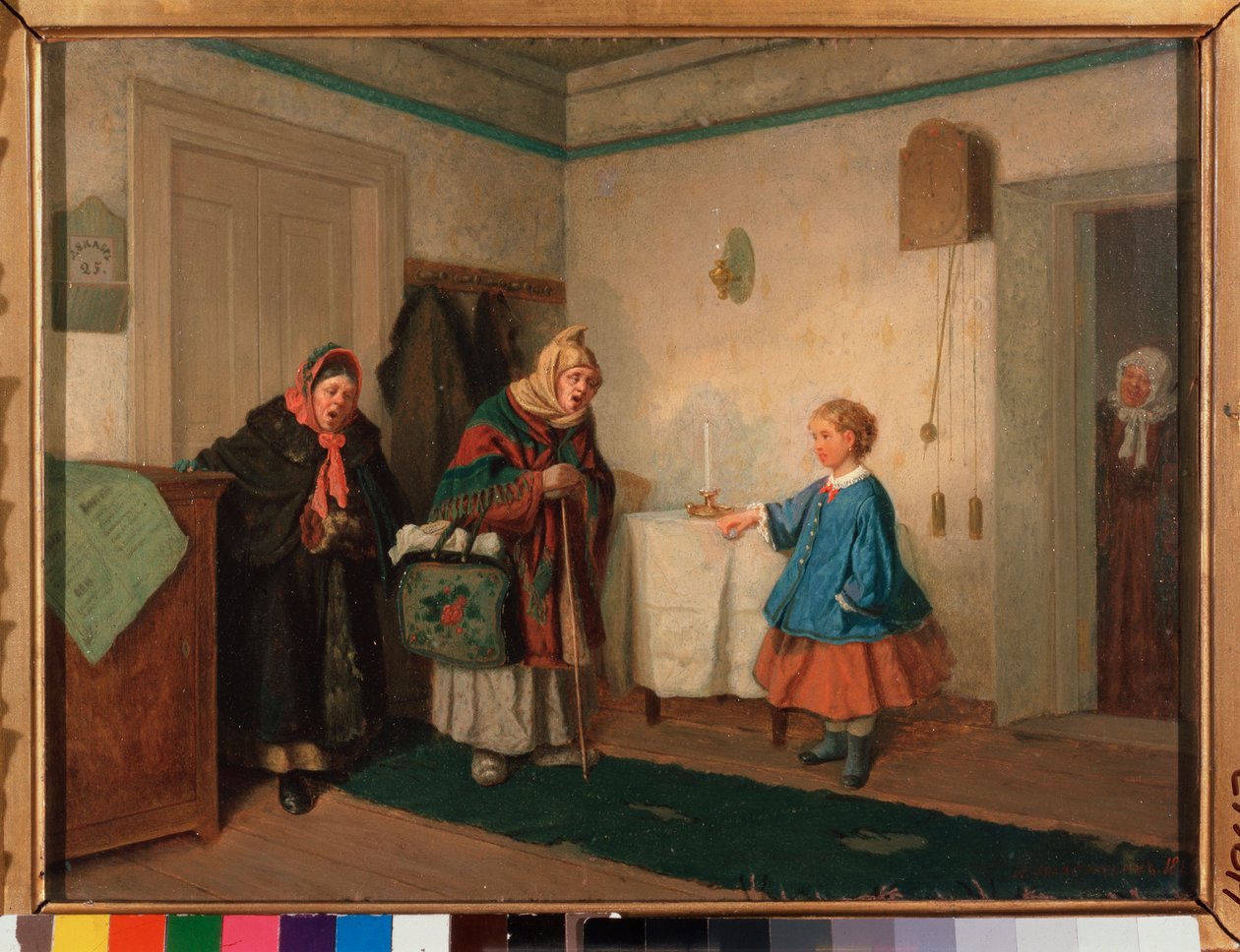 Tiggersangerne. Maleri av Leonid Ivanovich Solomatkin (1837-1883), olje på lerret av Leonid Ivanovich Solomatkin