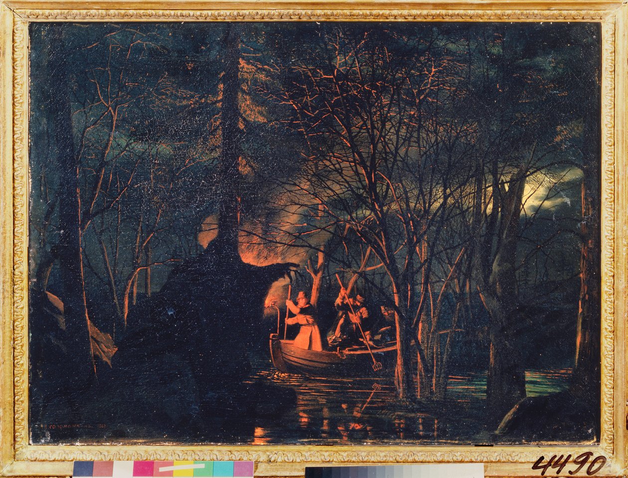 Nattspydfiske. Maleri av Leonid Ivanovich Solomatkin (1837-1883), olje på lerret av Leonid Ivanovich Solomatkin