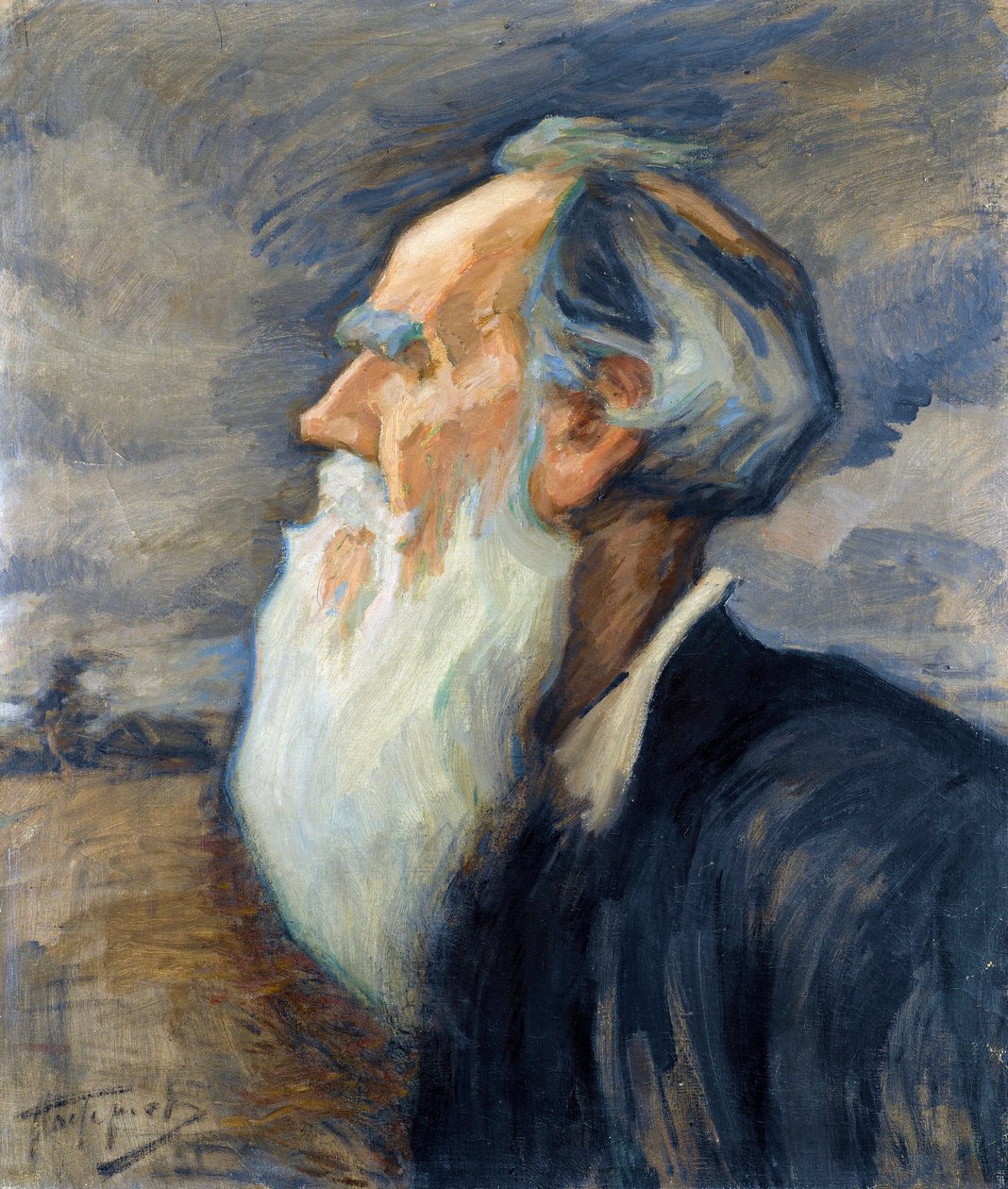 ""Forfatteren Leon Tolstoy (1828-1910) (Portrett av Leo Tolstoy) Maleri av Leonid Osipovich Pasternak (1862-1945), - Olje på lerret, 77,5x66 Privat samling av Leonid Osipovic Pasternak