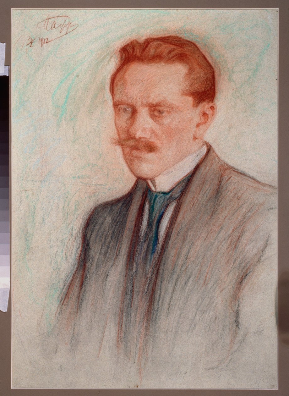 Portrett av poeten Jurgis Baltrusaitis (1873-1944). Verk av Leonid Osipovich Pasternak (1862-1945), sangvinsk og kritt på papir av Leonid Osipovic Pasternak