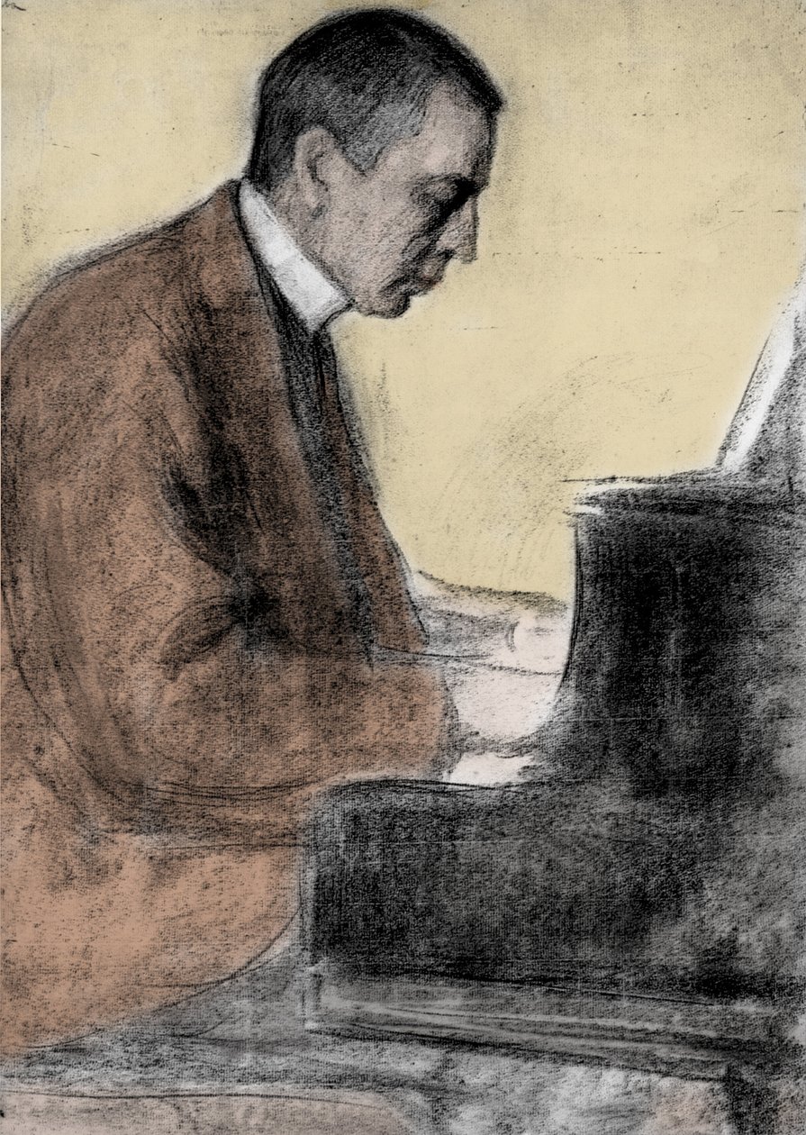 Portrett av Sergei (Sergei) Rachmaninov (Serge Rachmaninoff eller Rakhmaninov) (1873 - 1943), russisk komponist og pianist. tegning av Leonid O. Pasternak (1862-1945). av Leonid Osipovic Pasternak