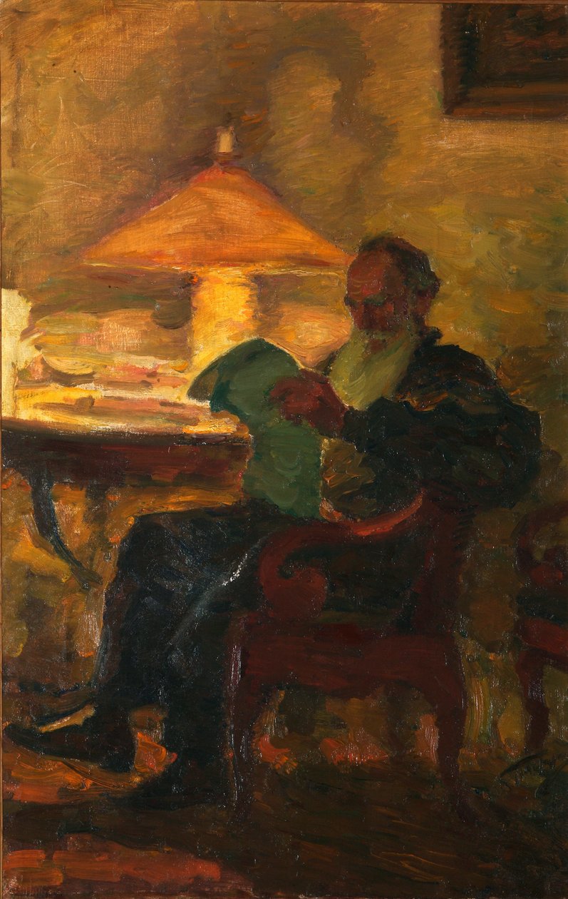 Leo Tolstoy med en avis
